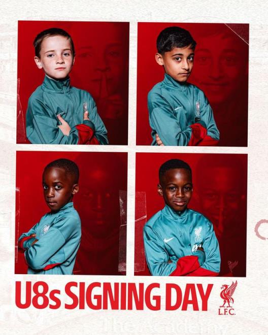 利物浦官方發(fā)布U8梯隊(duì)新援定妝照：歡迎加入我們的大家庭