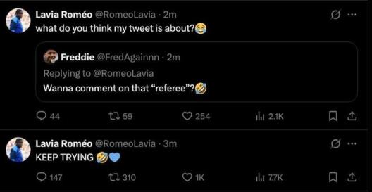 拉維亞賽后發(fā)文回應爭議判罰
