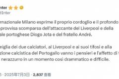 國米官方：深切哀悼若塔兄弟離世，向其家人表達慰問