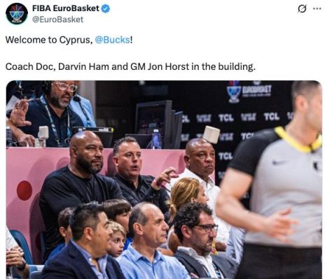 為字母哥助威！雄鹿主帥里弗斯和助教哈姆現(xiàn)場觀看希臘比賽