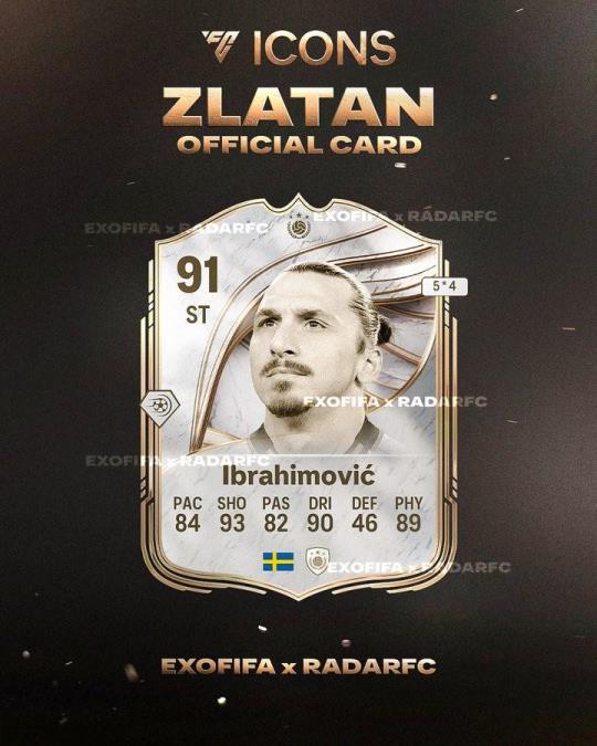 伊布FC26官方數(shù)據(jù)：91評(píng)分、89速度、5花4逆、金大力射門(mén)