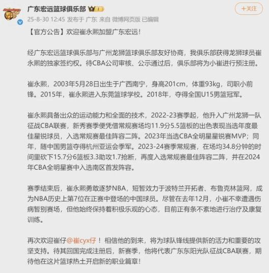 崔永熙正式回歸！NBA生涯落幕