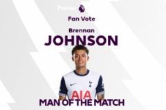 雙響助陣！約翰遜榮膺熱刺對(duì)陣南安普頓票選最佳球員