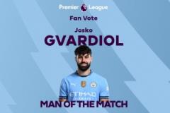 格瓦迪奧爾當(dāng)選曼城2-0埃弗頓全場(chǎng)最佳球員