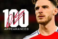 賴斯達(dá)成阿森納生涯各項(xiàng)賽事100場(chǎng)里程碑，貢獻(xiàn)14球20助攻