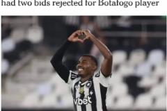 布萊頓積極追逐巴西邊路球員庫亞巴諾，博塔弗戈已拒絕兩份報(bào)價(jià)