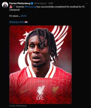 德天空：藥廠后衛(wèi)弗林蓬完成利物浦體檢，轉(zhuǎn)會細節(jié)已全部確定